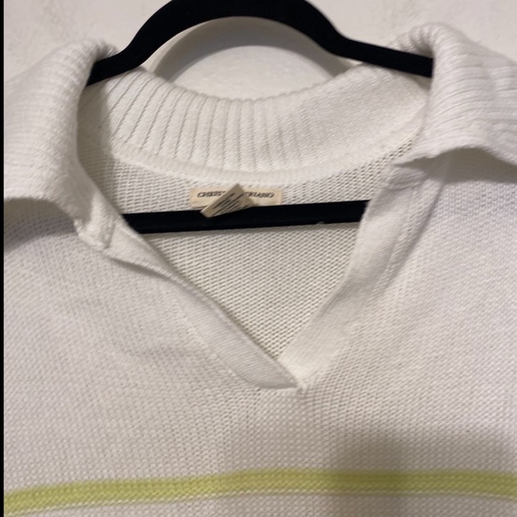 CHRISTIAN SIRIANO Striped Pullover Sweater Jumper Ivory Green V-neck NEW - Picture 4 of 6